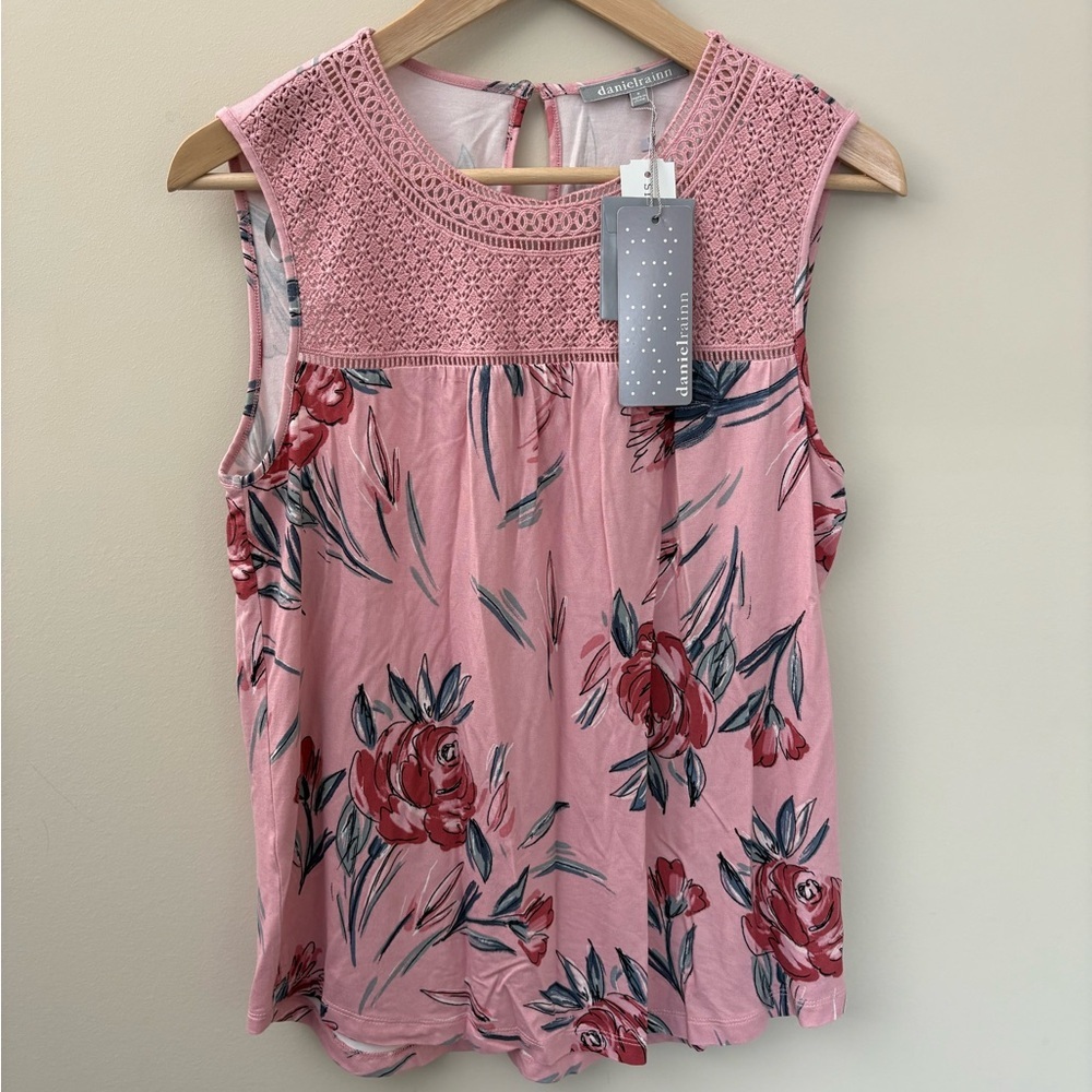 Daniel Rainn Connie Lace Trim Knit Tank Pink Floral Size Small New Stitch Fix